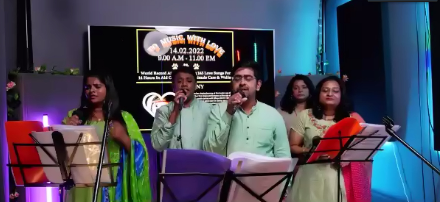 World Record for singing 143 Love songs for  14 hours in aid of domestic animals care & welfare